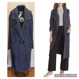 NWT - Lost + Wander - Midi Long Navy Blue Heather Button Down Sweater Coat